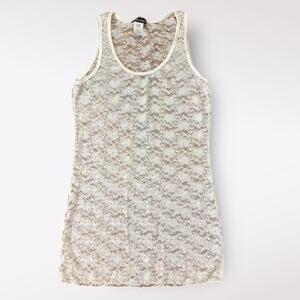 Wet Seal Y2K White Lace Sheer Mini Dress Size‎ Large Coquette Floral